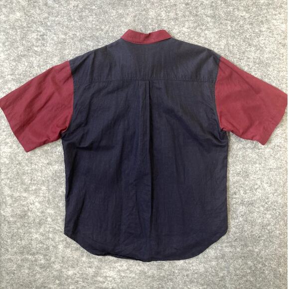 Vintage 90s Bugle Boy Shirt Mens XL Short Sleeve Collared Retro Red Blue Green - Picture 8 of 8